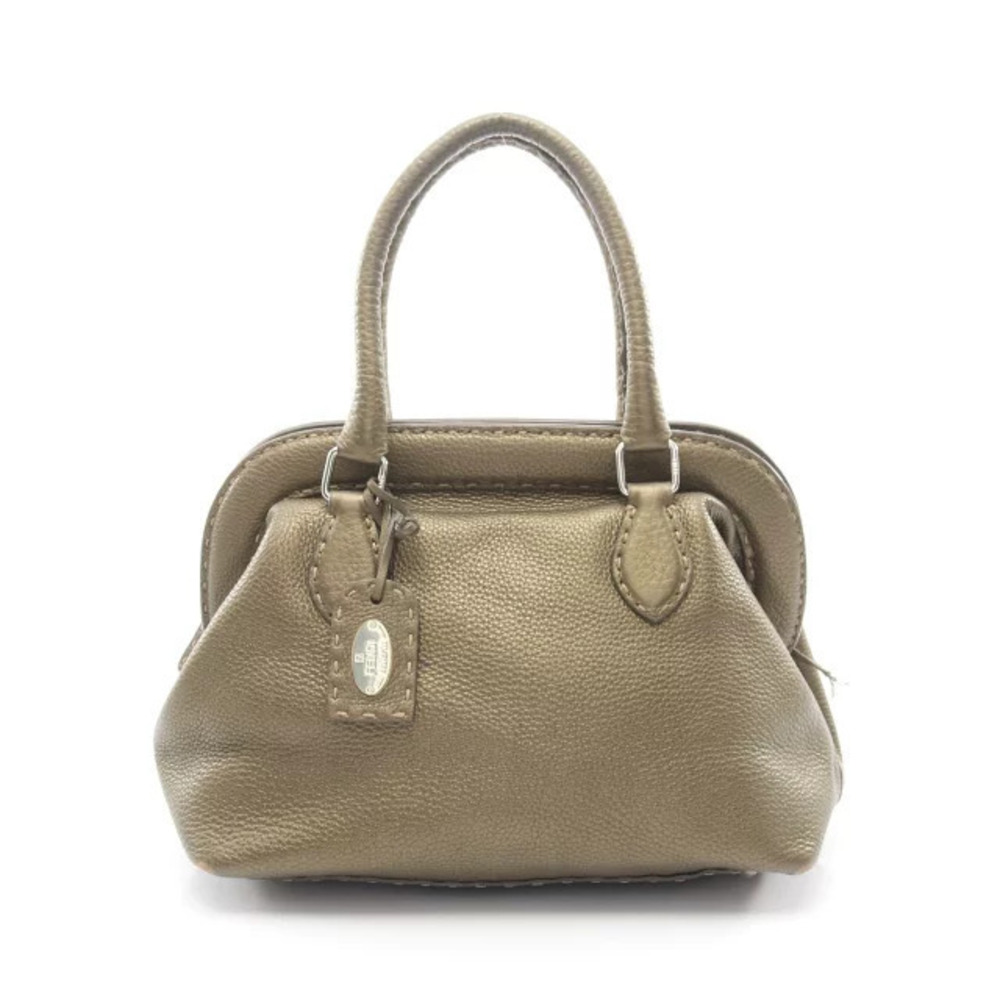 Fendi Selleria Doctors Bag Metallic Handbag Leather Khaki Green